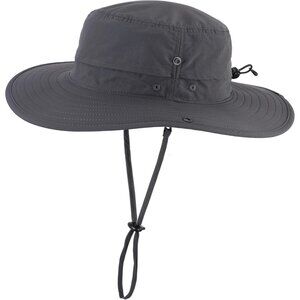 Unisex Gray 100% Nylon Wide Brim Boonie with Chin Strap Classic Cowboy Hat